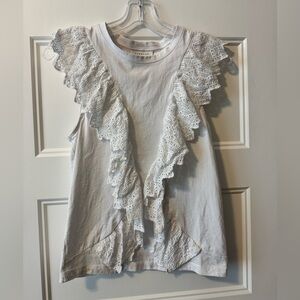 Topshop White Eyelet Ruffle Trim Tank Size 4